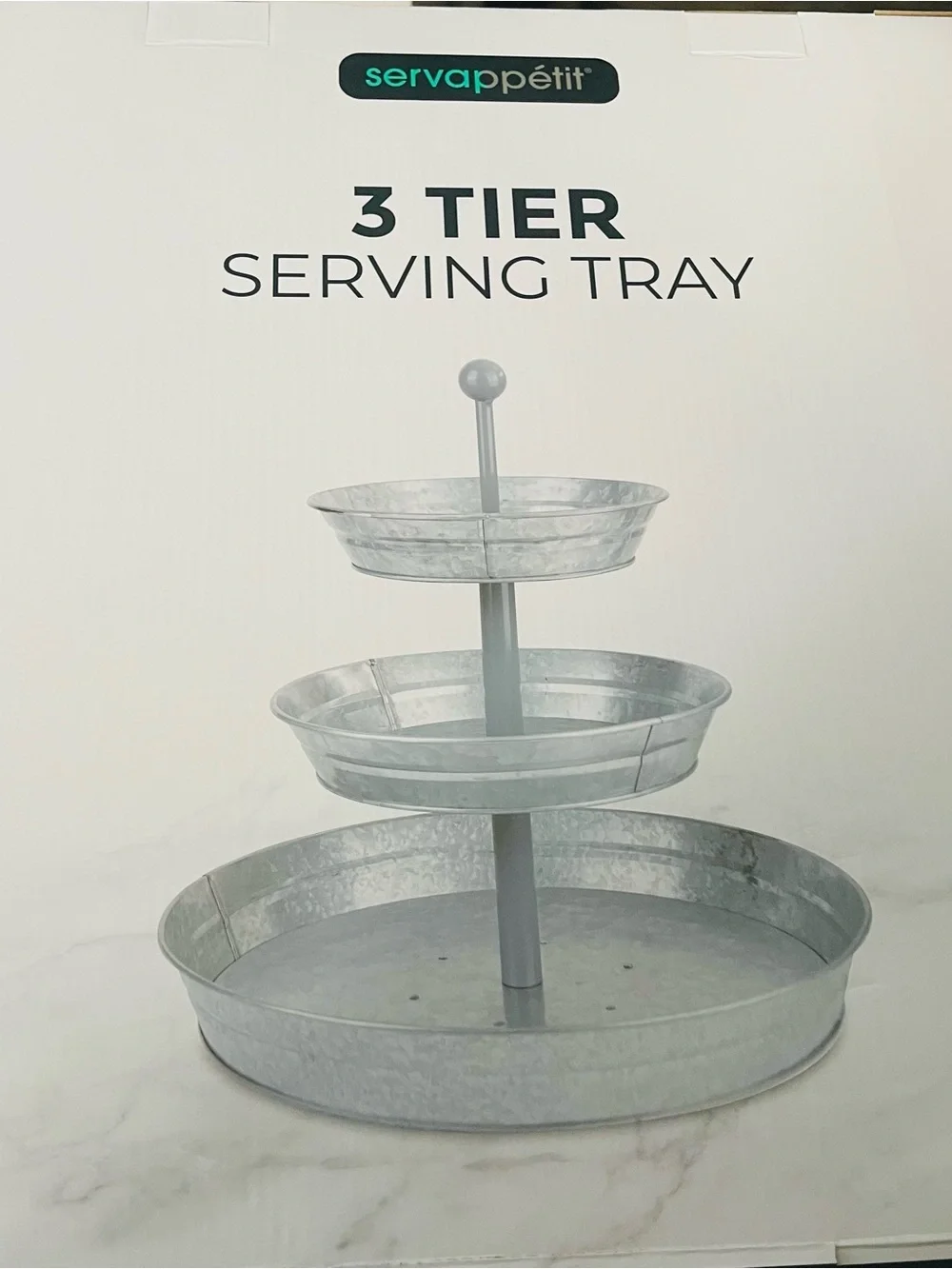 3-Tier Galvanized Metal Serving Stand - Silver